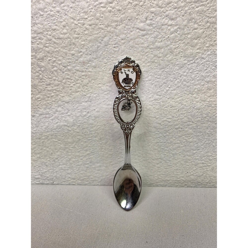 Vintage Elko Nevada Souvenir Spoon with Train Charm | Silver Tone Collectible